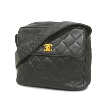 CHANEL Shoulder Bag Matelasse Lambskin Black Gold Hardware Women's