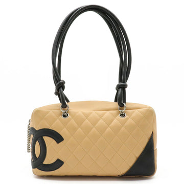 CHANEL cambon line bag bowling shoulder leather beige black A25171