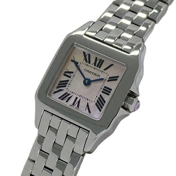 CARTIER Watch Ladies Santos Demoiselle SM Pink Shell Quartz Stainless Steel SS W25075Z5 Silver Polished
