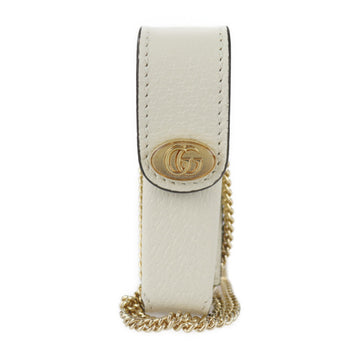 GUCCI Lipstick Case Single Porto Rouge Necklace 615998 Leather Metal White Gold Hardware Chain Multi