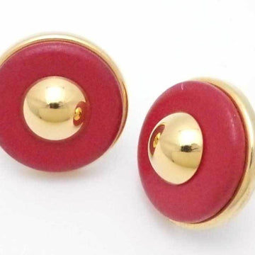 HERMES Earrings Metal/Leather Gold x Red Ladies
