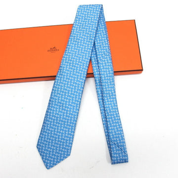 HERMES silk tie horsebit pattern light blue x white