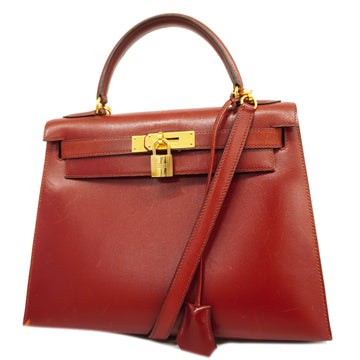 HERMESAuth  Kelly 2way Bag Kelly 28 ○ Y Stamp Women's Leather Handbag,Shoulder Bag Rouge H