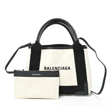 BALENCIAGA Navy Cabas XS 390346 Light Beige Canvas/Black Calf