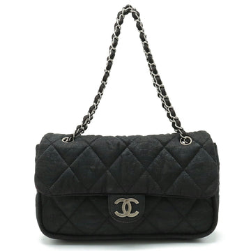 CHANEL Matelasse Coco Mark Chain Shoulder Bag W Double Coated Nylon Black A39078