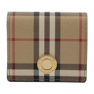 BURBERRY BIFOLD WALLET Small folding wallet folio 8070417 PVC leather beige brown gold metal fittings check pattern