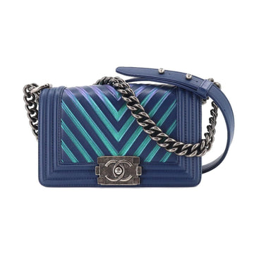 CHANEL boy Small Chevron V stitch chain shoulder bag leather navy rainbow color A67085 Boy  Bag