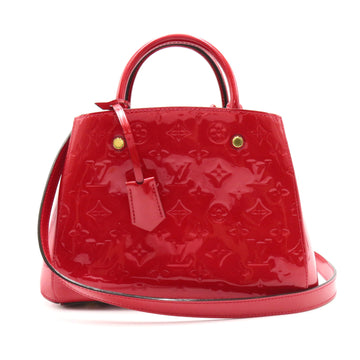 LOUIS VUITTON Montaigne BB Red Rose Litchi Vernis Patent leather M50187