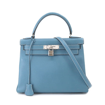 HERMES Kelly 28 2way hand shoulder bag Couchevel Epson Blue Jean B stamp inner stitching silver metal fittings