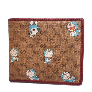 GUCCI Wallet Micro GG Doraemon Leather Brown Gold Hardware Women's