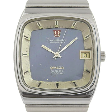 OMEGA Constellation Chronometer Electronic Stainless Steel Silver Quartz Analog Display Men's Navy Dial Watch