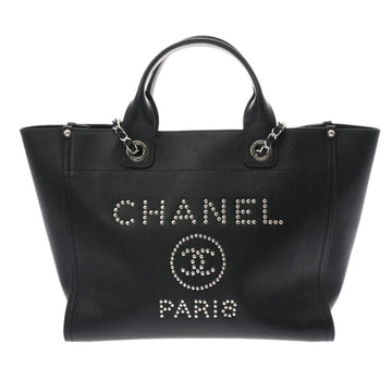 CHANEL Deauville Tote Studs Black A57069 Ladies Caviar Skin Bag