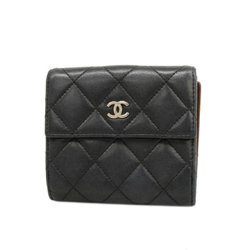 CHANEL Wallet Matelasse Lambskin Black Silver Hardware Women's