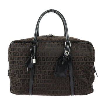 FENDI Boston bag 7VS002 canvas leather dark brown black Zucchino Zucca pattern