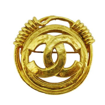 CHANEL brooch here mark round circle GP plated gold 94P ladies