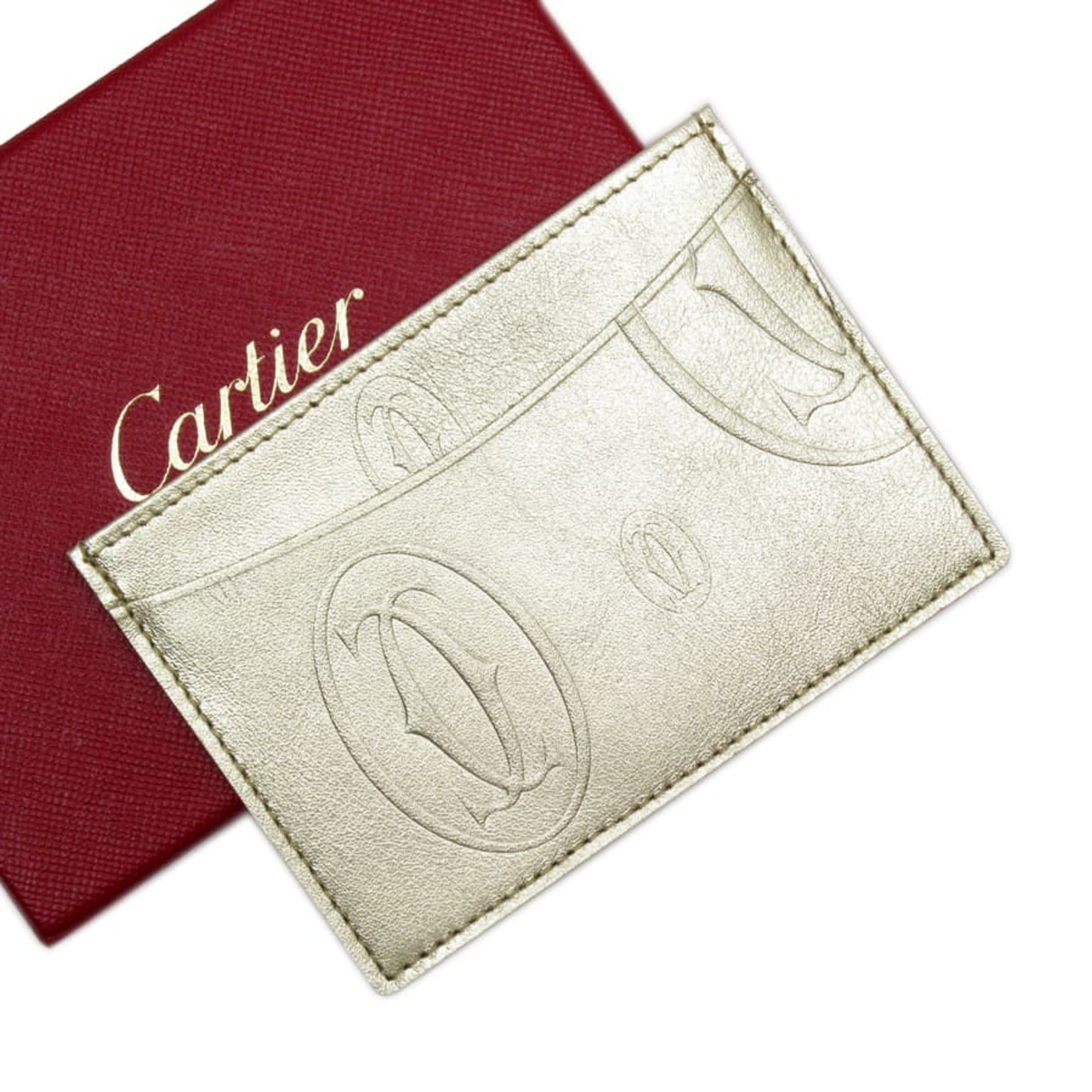 CARTIER Card Case Pass Happy Birthday Gold Leather