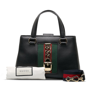 GUCCI Sylvie Sherry Line Handbag Shoulder Bag 460381 Black Leather Ladies