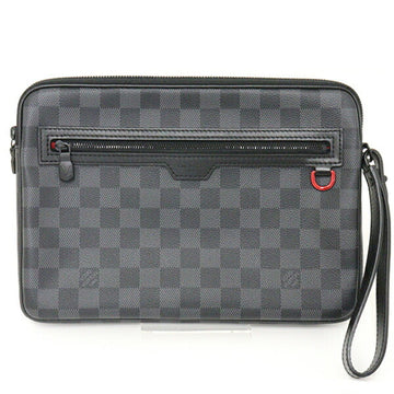 LOUIS VUITTON Utility Supple Clutch Bag Second Damier Graphite Men's N60324 Black Red Metal Fittings