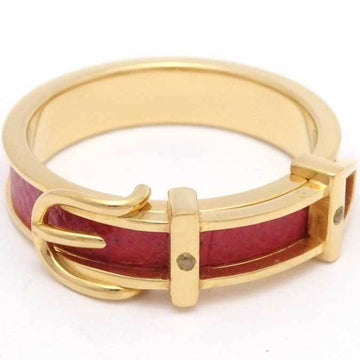 HERMES Scarf Ring Belt Motif Metal/Leather Gold x Red Ladies