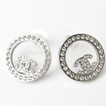 CHANEL earrings  circle motif rhinestone silver