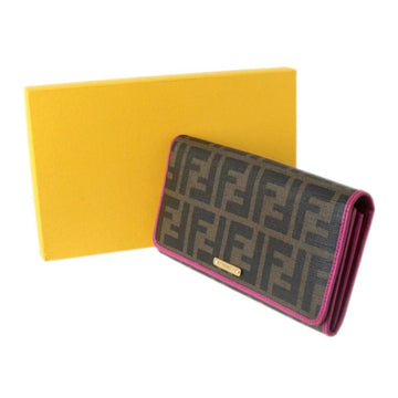 FENDI/Fendi Continental Zucca long wallet 8M0298 PVC leather brown pink