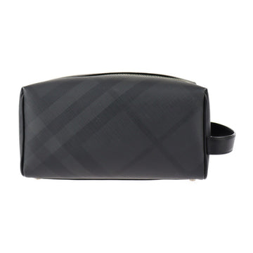BURBERRY second bag 80144901 PVC leather black gray silver metal fittings clutch pouch London check