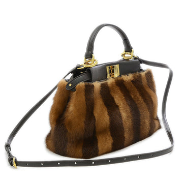 Fendi Peekaboo Mini Handbag Mink Fur/Leather Brown 8BN244