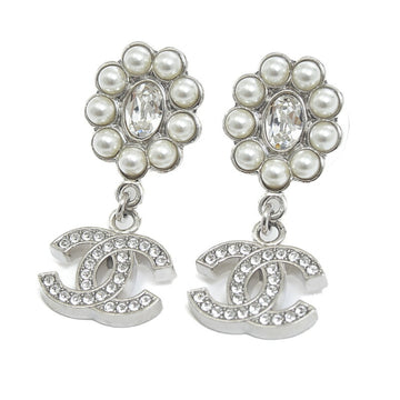 CHANEL Cocomark Pearl Earrings Metal Silver B23A