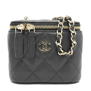 CHANEL Matelasse Cocomark Small Vanity Case AP1340 Shoulder Bag Black Caviar Skin