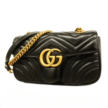 Gucci Shoulder Bag GG Marmont 446744 Leather Black Gold metal