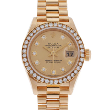 ROLEX Datejust Bezel Diamond 10P 79138G Ladies YG Watch Automatic Champagne Dial