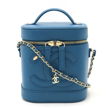 CHANEL Cocomark Vanity Bag Handbag Chain Shoulder Leather Cerulean Blue AS0323