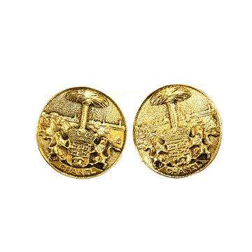 Chanel lion motif earrings round type gold vintage accessories Vintage Earring