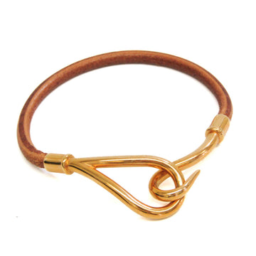 HERMES Jumbo Leather,Metal Bangle Brown,Gold