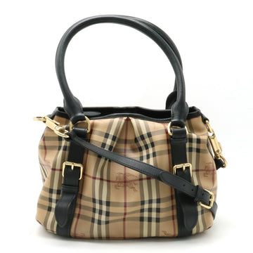 BURBERRY Nova Check Pattern Tote Bag Shoulder PVC Leather Beige Black