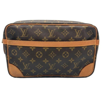 LOUIS VUITTON Compiegne Monogram M51845 872SL Clutch Bag Second PVC Leather BAG Brown Tea Women's Men's Canvas Nume Vintage Zipper LV