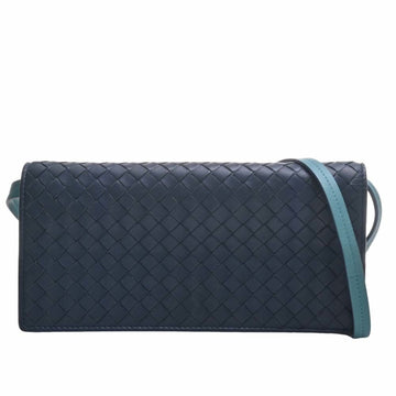 BOTTEGA VENETA Intrecciato Leather Shoulder Bifold Long Wallet Blue Ladies