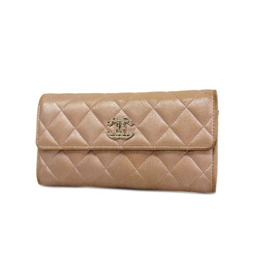 CHANEL Long Wallet Matelasse Leather Pink Silver Hardware Women's