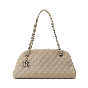 CHANEL Mademoiselle Bowling Chain Shoulder Bag Caviar Skin Beige A50556