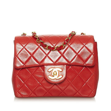 Chanel Mini Matelasse Coco Mark Chain Shoulder Bag Red Gold Lambskin Ladies CHANEL