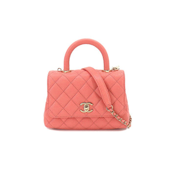 CHANEL here handle matelasse 2way hand shoulder bag caviar skin pink AS2215 Matelasse Bag