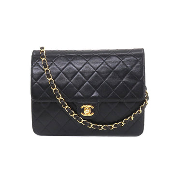 CHANEL Matelasse Chain Shoulder Bag Leather Black Gold Hardware Vintage