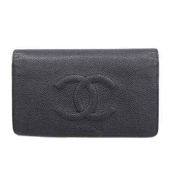 CHANEL long wallet caviar skin black silver hardware ladies