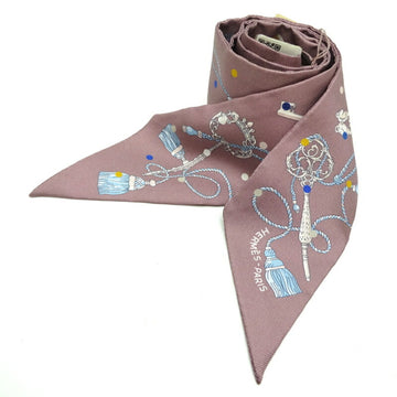 HERMES Twilly Les Cles a Pois Lecpore Women's Scarf Muffler 100% Silk Multi [Pink]