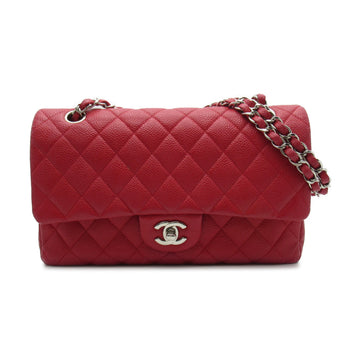 CHANEL Matelasse W Flap Chain Shoulder Bag Red Caviar Skin [Grained Calf]