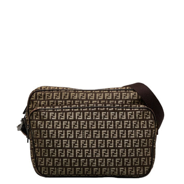 FENDI Zucchino Shoulder Bag Brown Canvas Leather Women's