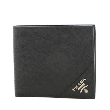 PRADA Metal Logo Bifold Wallet Saffiano Leather Black 2MO738