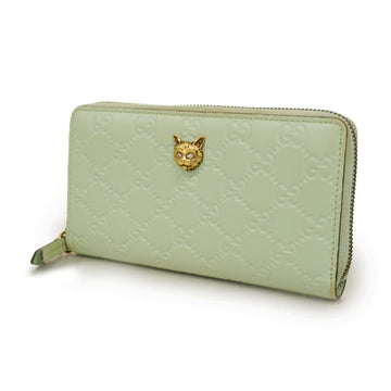 GUCCI long wallet sima cat leather green gold hardware ladies