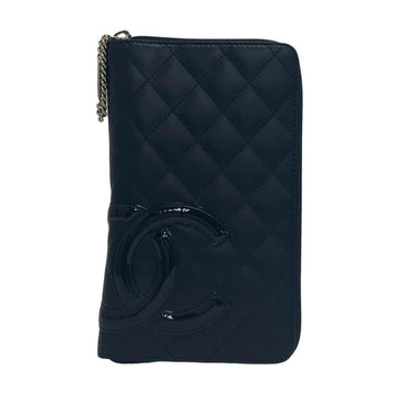 CHANEL Round Zipper Cambon Line Coco Mark Long Wallet Black Ladies