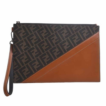 Fendi Zucca Pattern Wristlet Clutch Bag 7N0110 Brown PVC